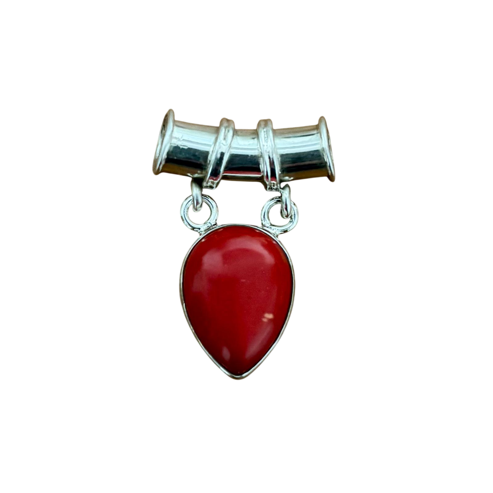 Colgante gota coral rojo en Plata de ley 925