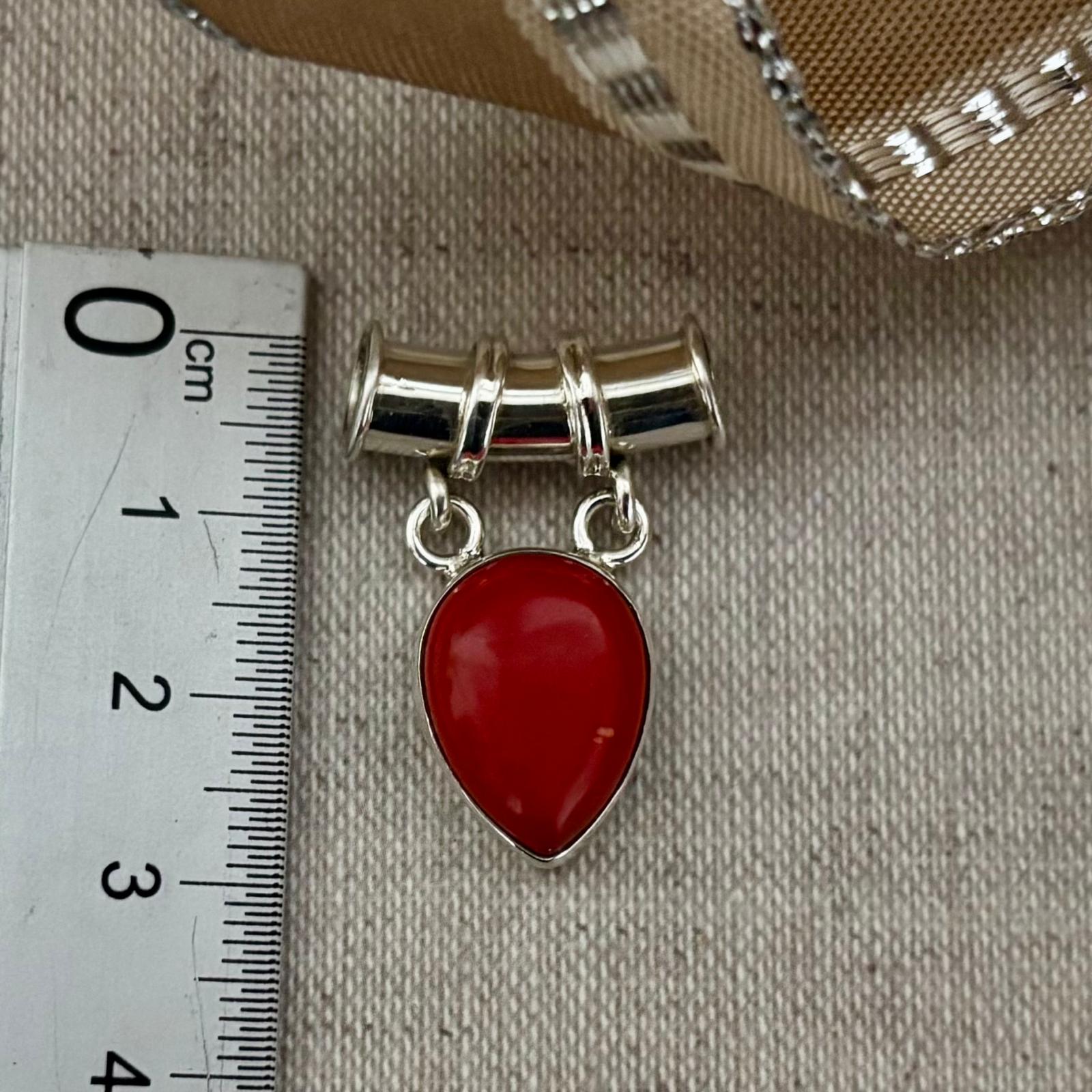Colgante gota coral rojo en Plata de ley 925 3