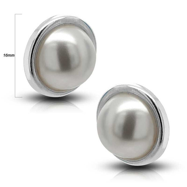 Pendiente media perla sintética 16mm con cerco y base de Plata de ley 925