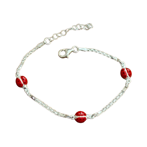 Pulsera infantil mariquitas rojas en Plata de ley 925