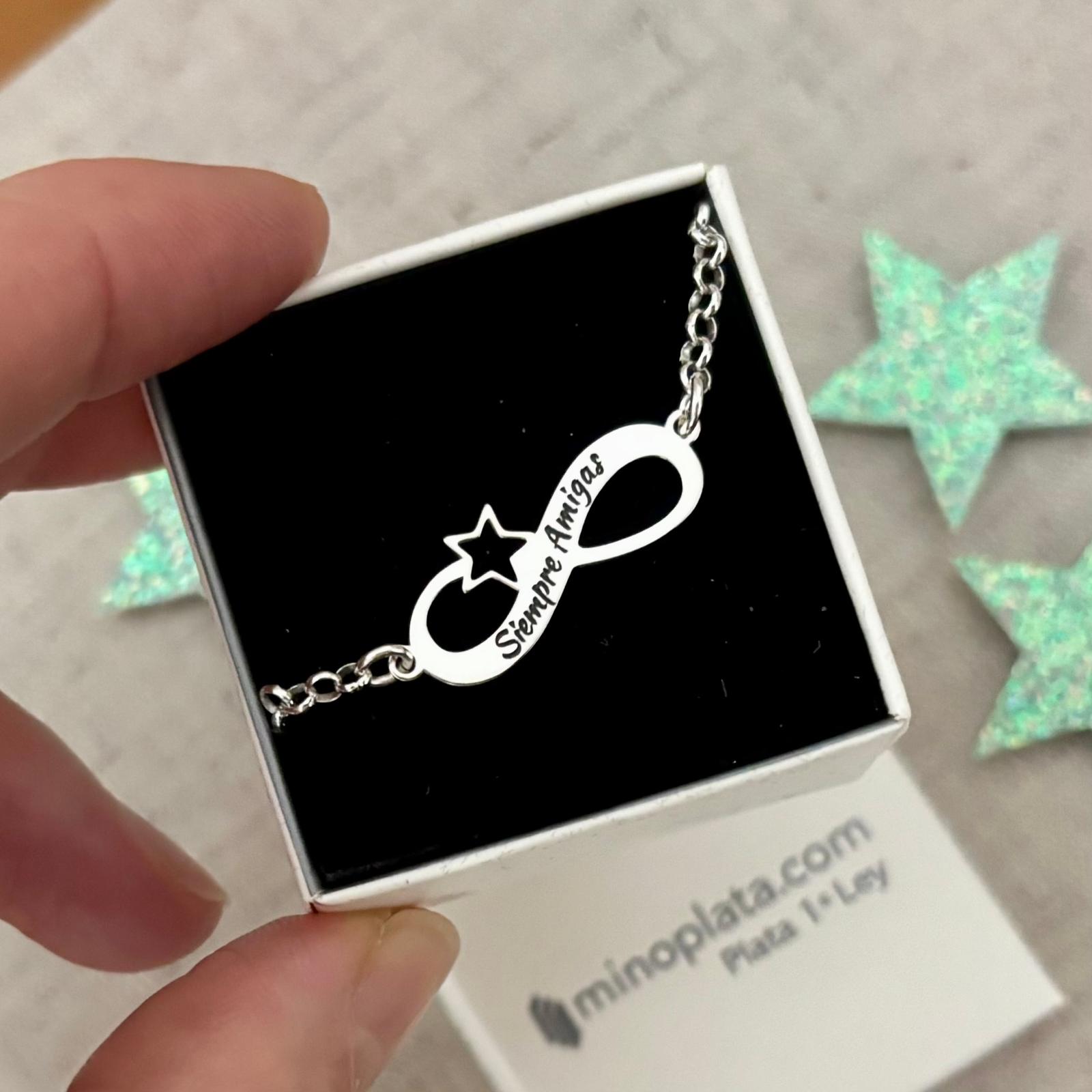 Pulsera infinito estrella calada Siempre Amigas de Plata de ley 925