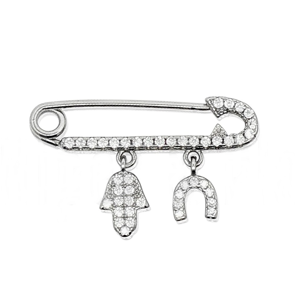 Imperdible de Plata de ley con Circonitas amuletos Mano de Fátima y herradura colgantes