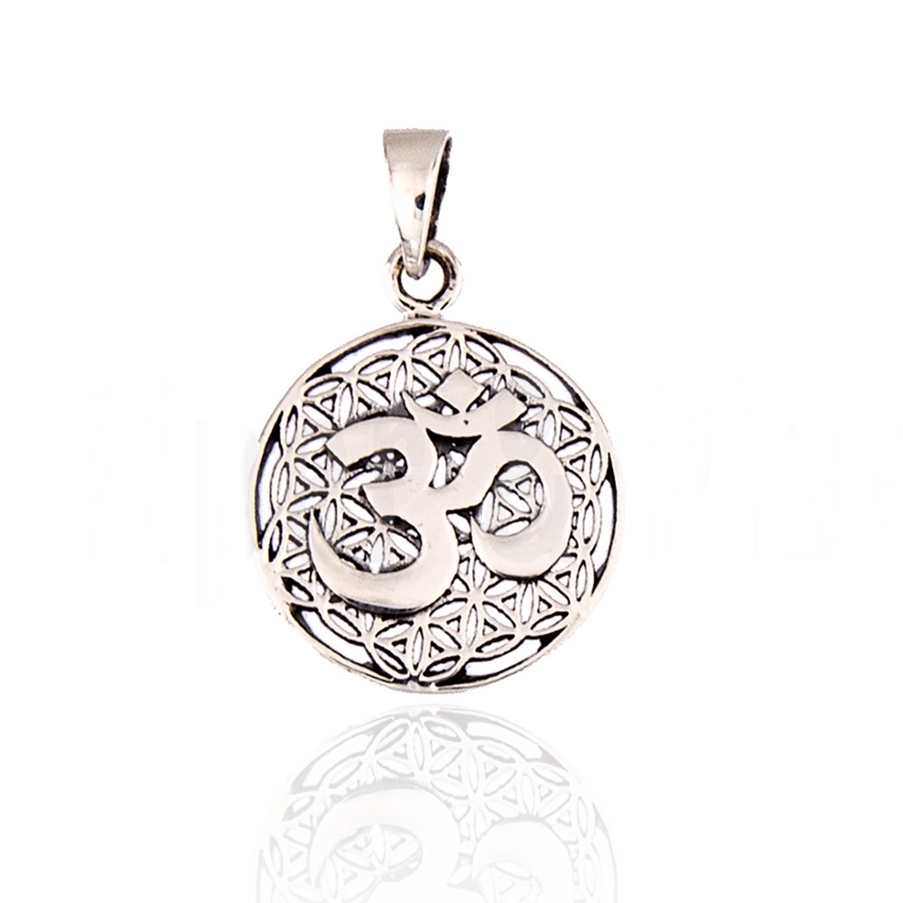 Colgante Om calado de Plata de ley envejecida 18mm