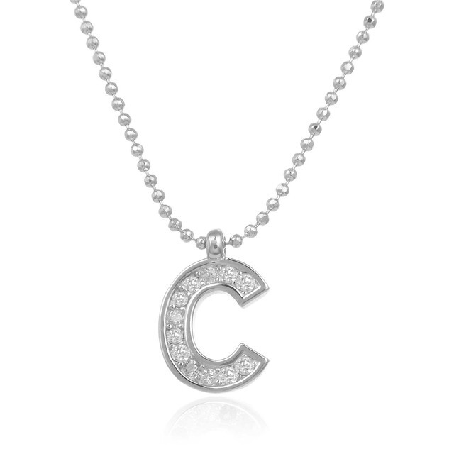 Gargantilla letra C de Plata de ley rodiada y Circonitas cadena de bolitas diamantadas