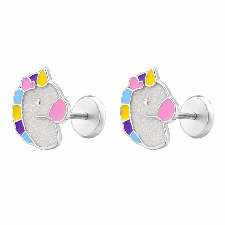 Pendientes infantiles unicornio de Plata de ley 925 y esmalte de colores