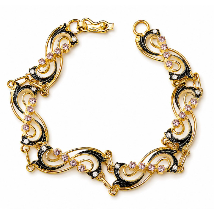 Pulsera isabelina en Plata de ley bicolor con piedras de colores