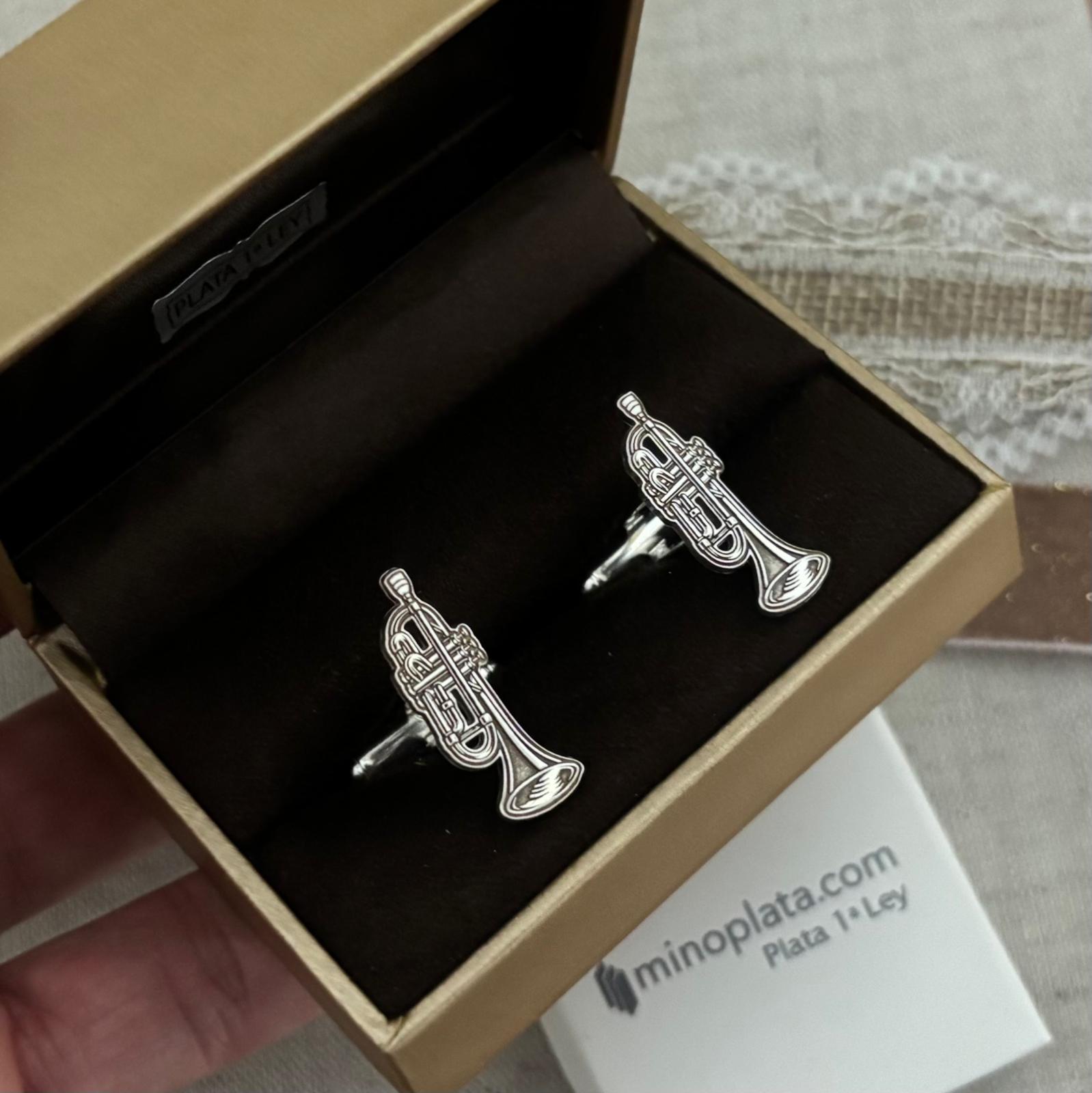 Gemelos de camisa personalizados con instrumentos musicales de Plata de ley 925 4