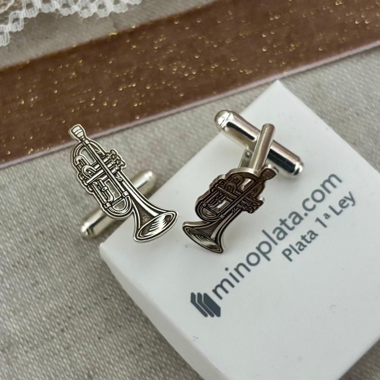 Gemelos de camisa personalizados con instrumentos musicales de Plata de ley 925