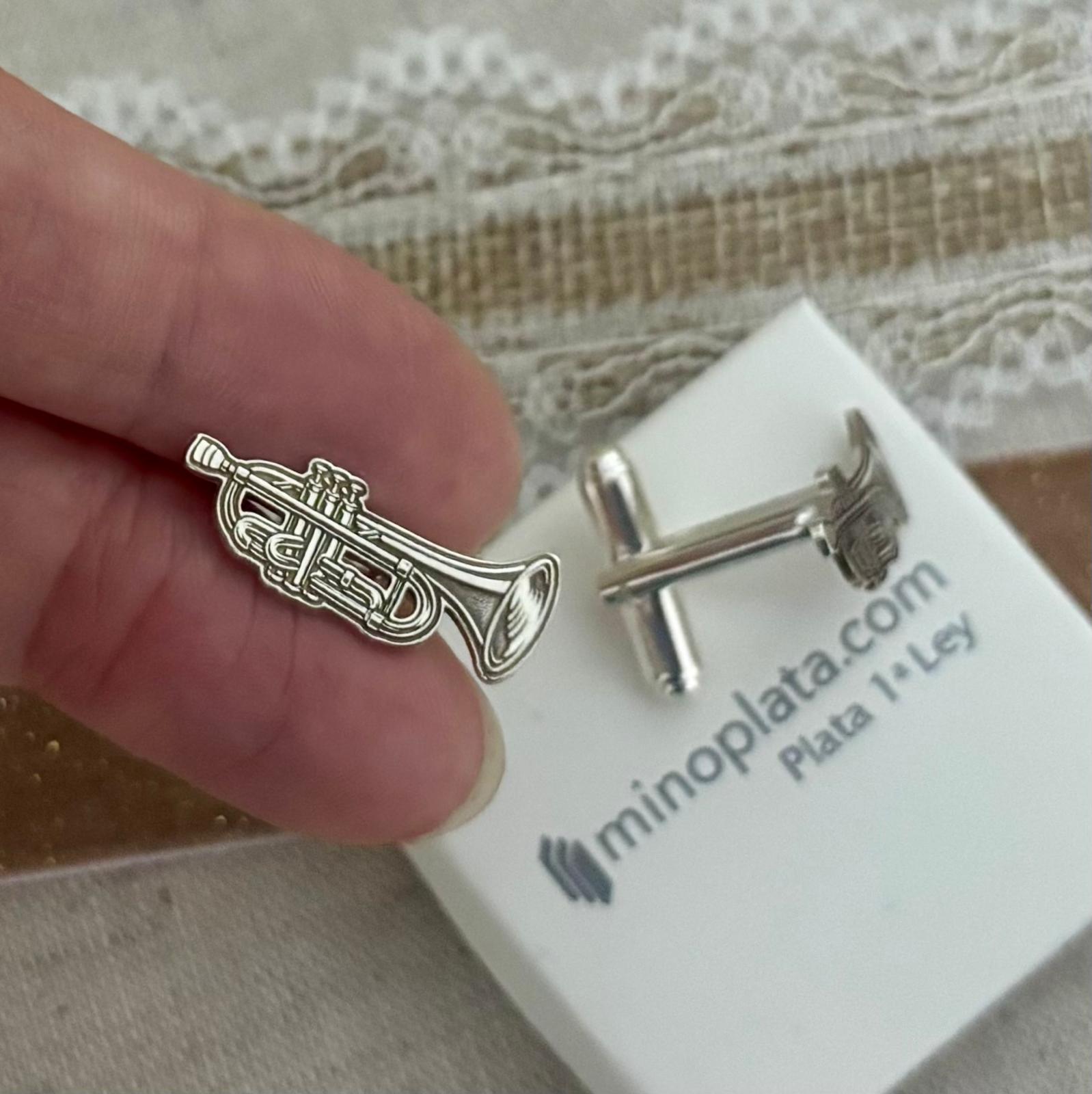 Gemelos de camisa personalizados con instrumentos musicales de Plata de ley 925 3