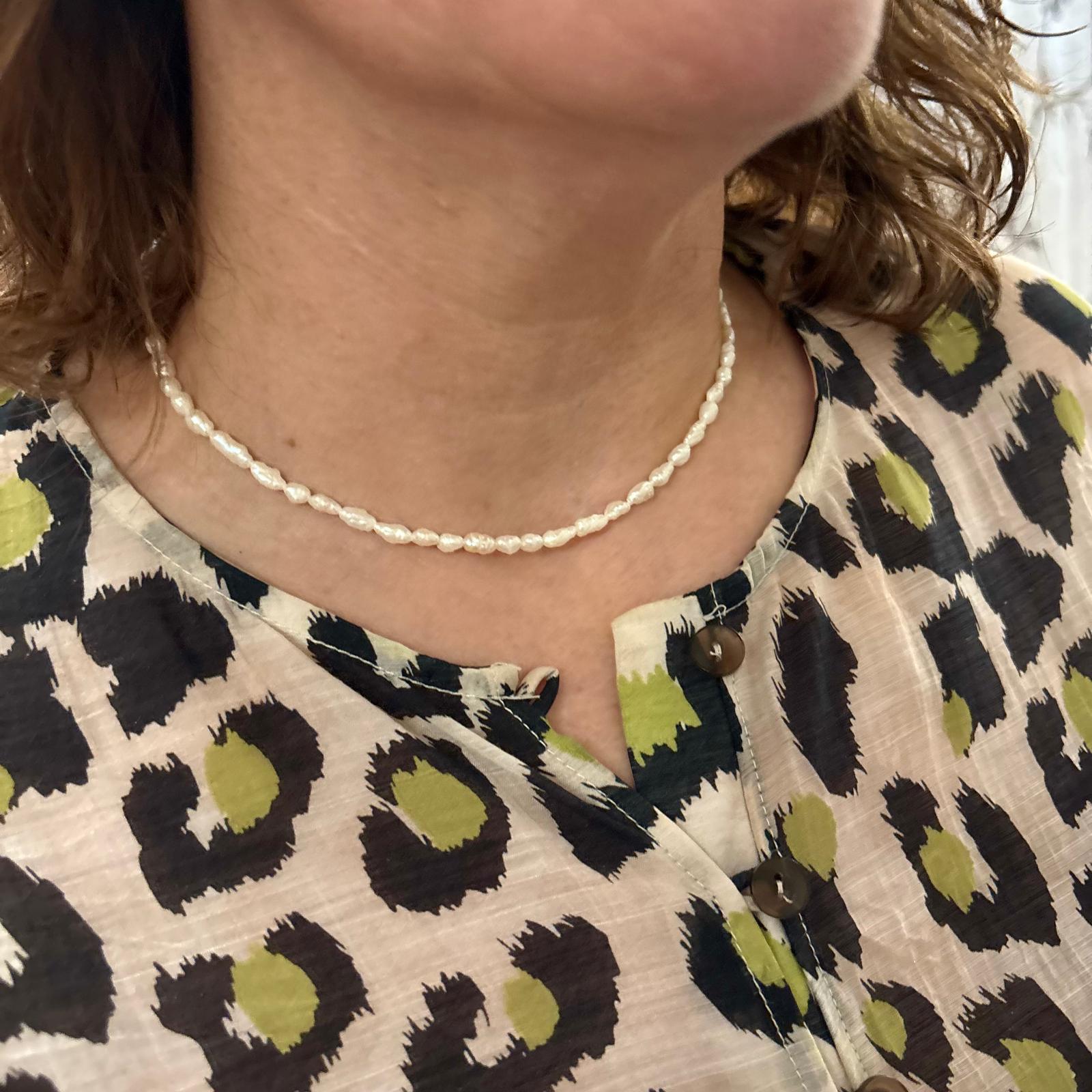 Collar Perlas cultivadas barrocas grano de arroz cierre de Plata de ley 925 4