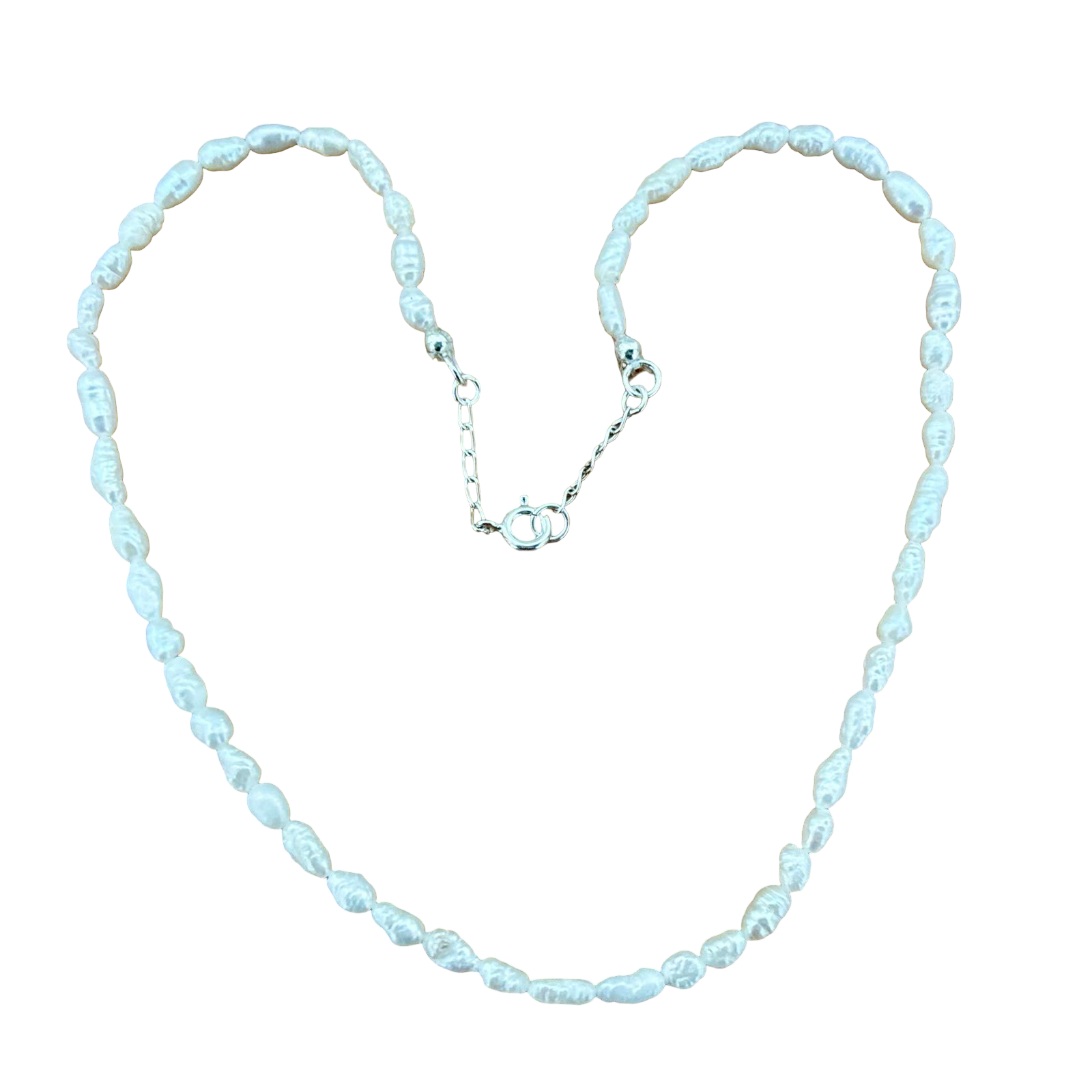 Collar Perlas cultivadas barrocas grano de arroz cierre de Plata de ley 925