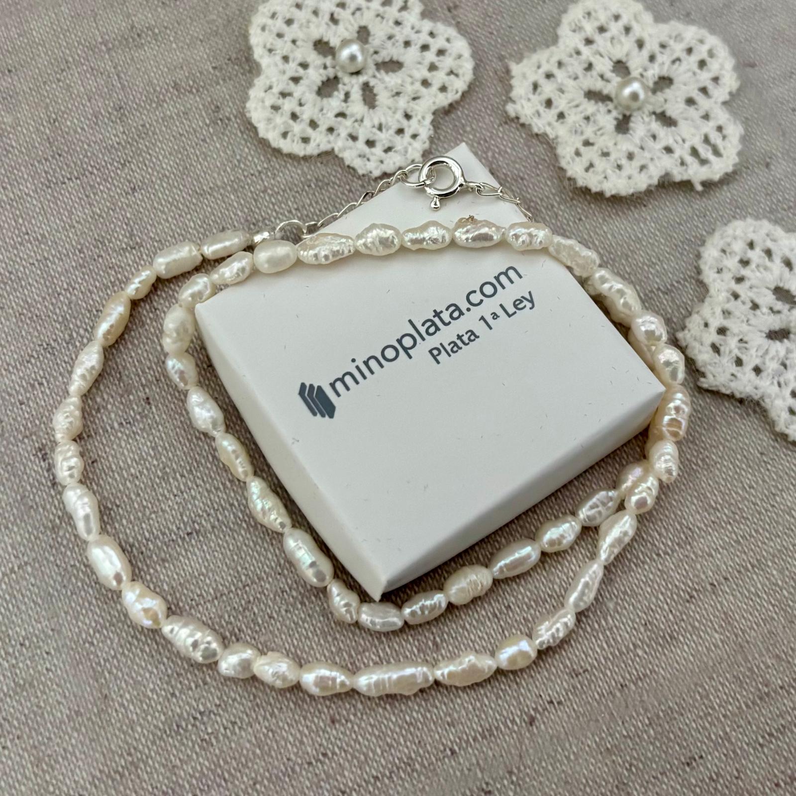 Collar Perlas cultivadas barrocas grano de arroz cierre de Plata de ley 925 3