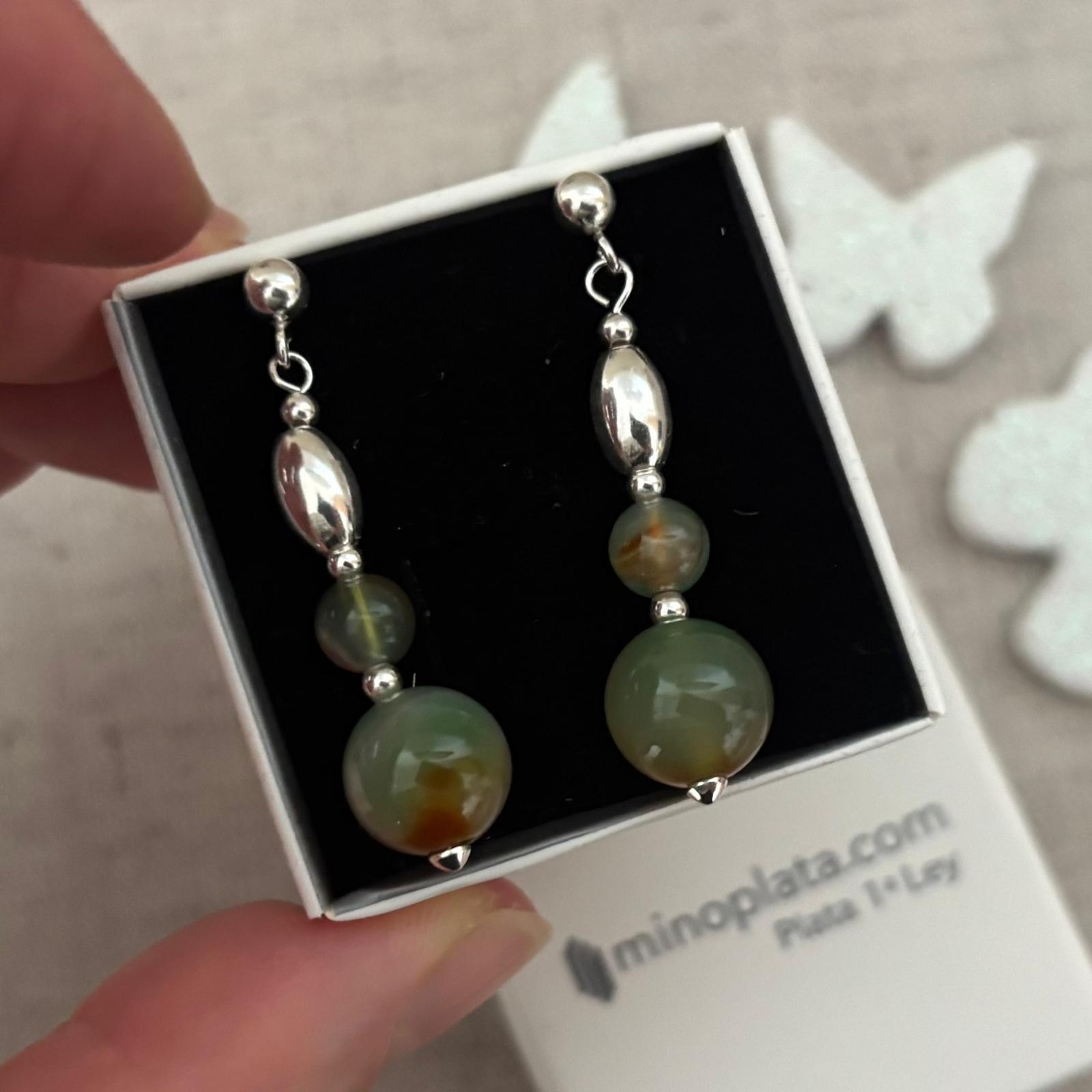 Pendientes Largos de Plata de Ley 925 con Piedras Agata pavo real 4