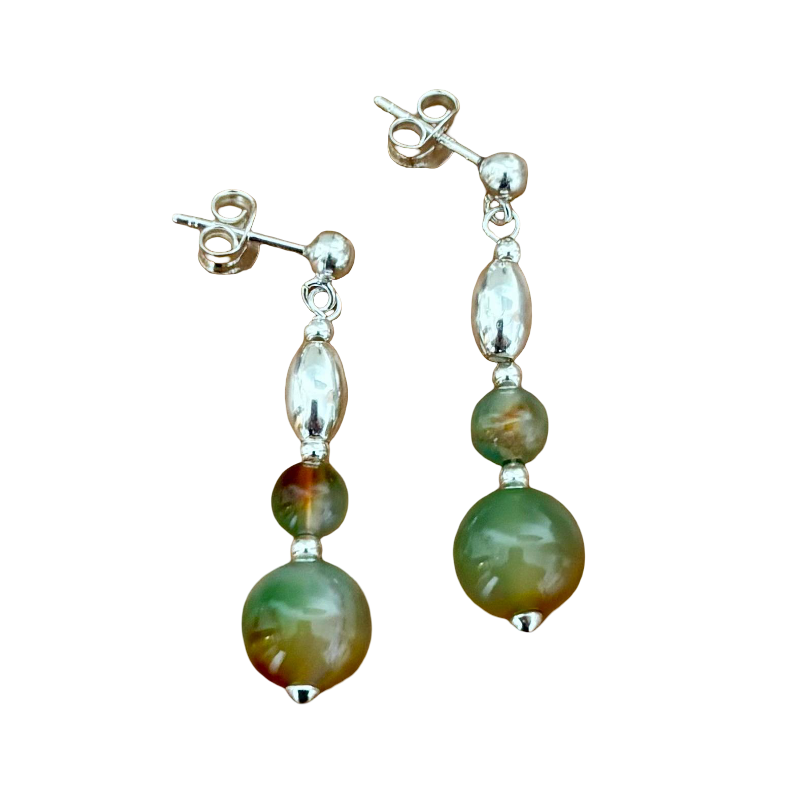 Pendientes Largos de Plata de Ley 925 con Piedras Agata pavo real