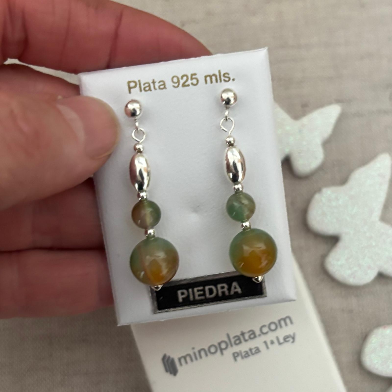 Pendientes Largos de Plata de Ley 925 con Piedras Agata pavo real