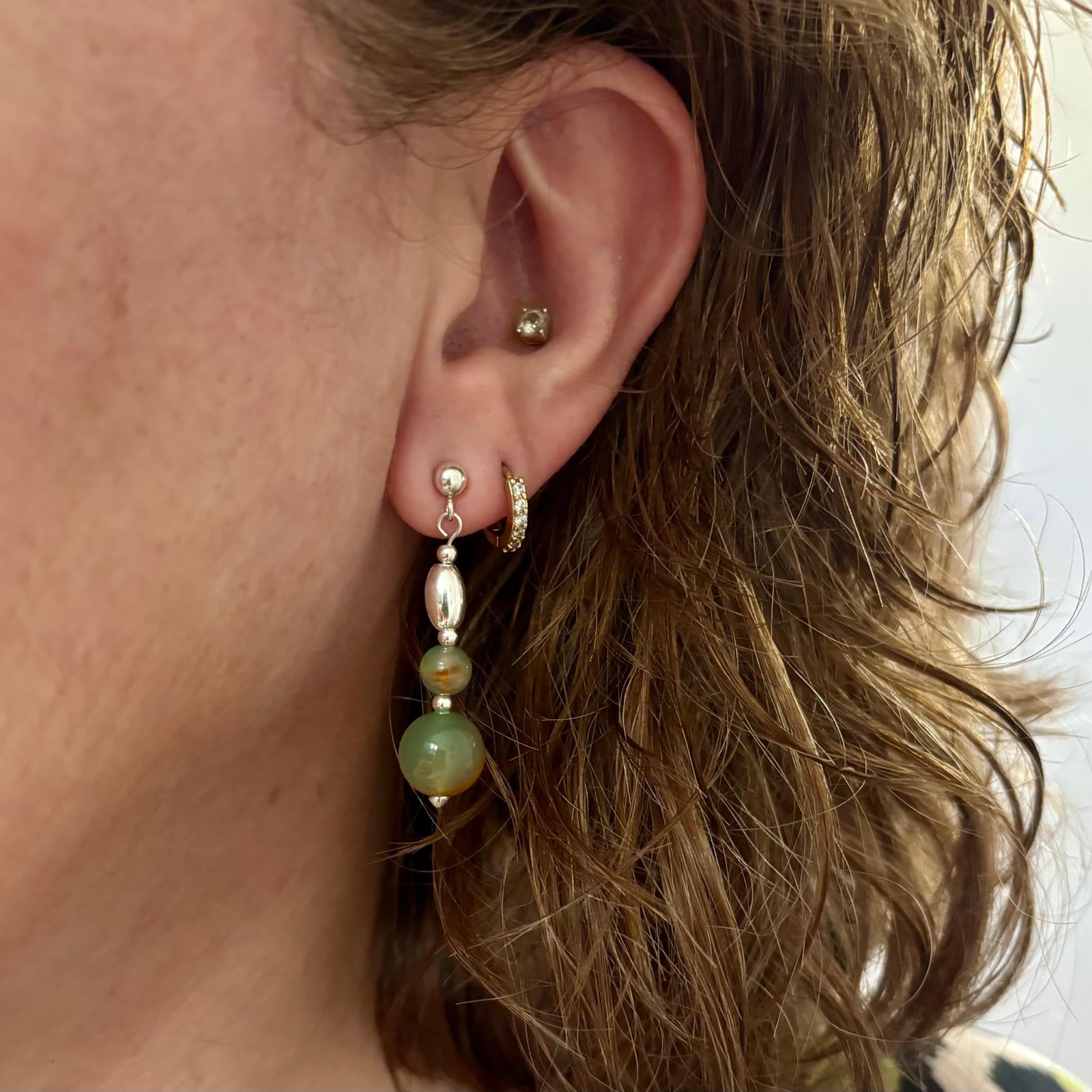 Pendientes Largos de Plata de Ley 925 con Piedras Agata pavo real 3