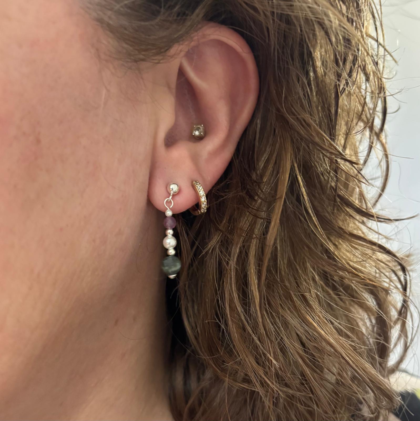 Pendientes de Plata con Perla y piedras turmalina 3