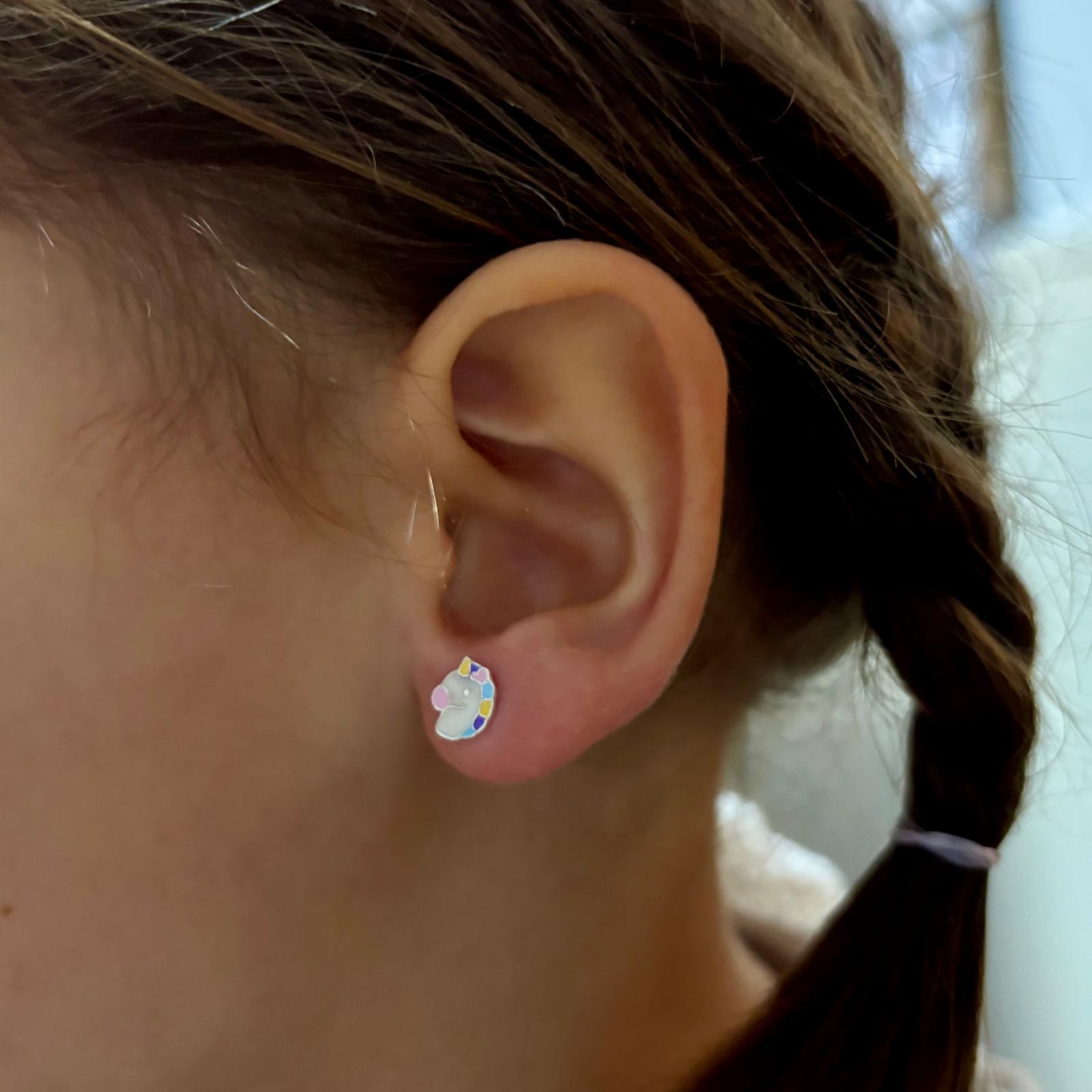 Pendientes infantiles unicornio de Plata de ley 925 y esmalte de colores