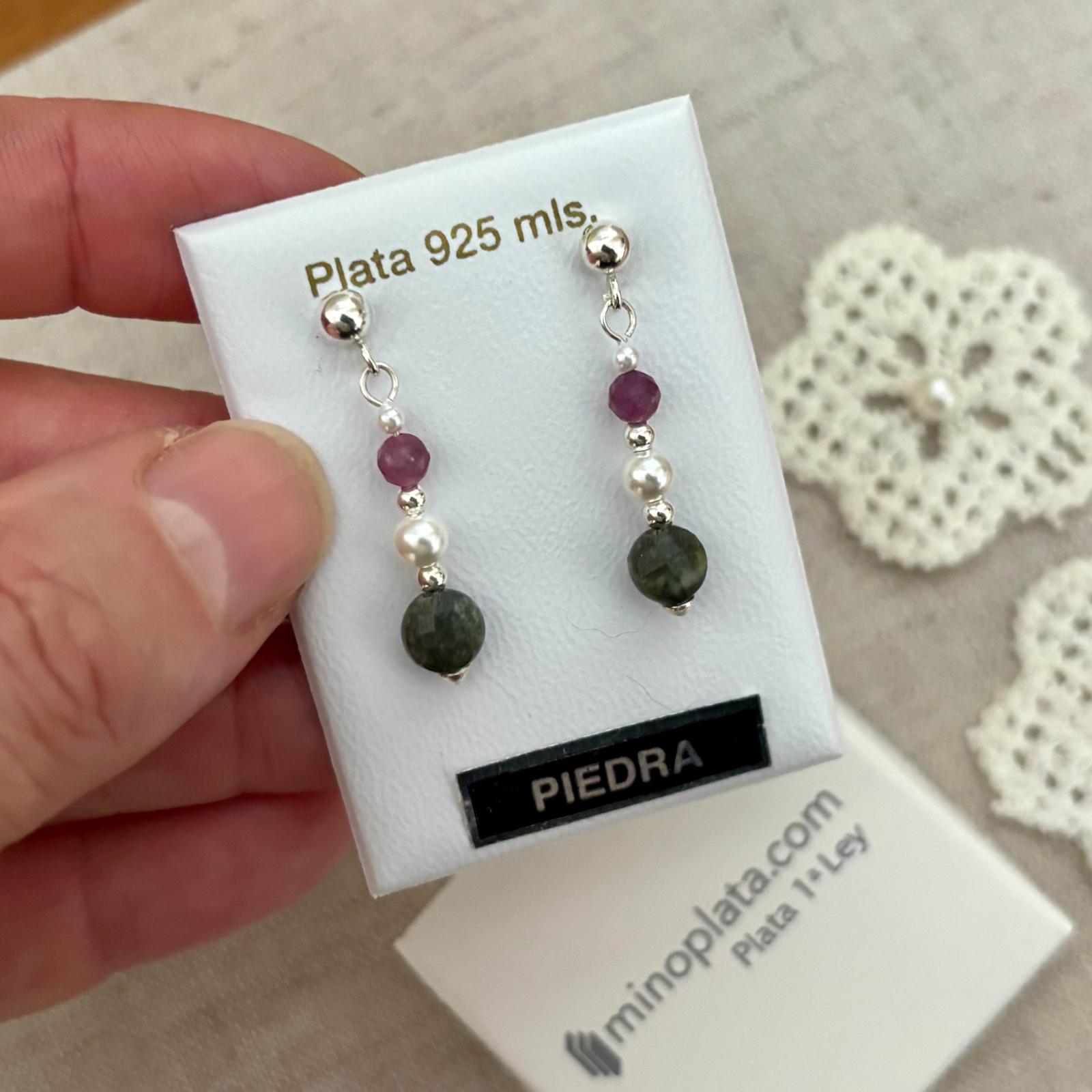 Pendientes de Plata con Perla y piedras turmalina