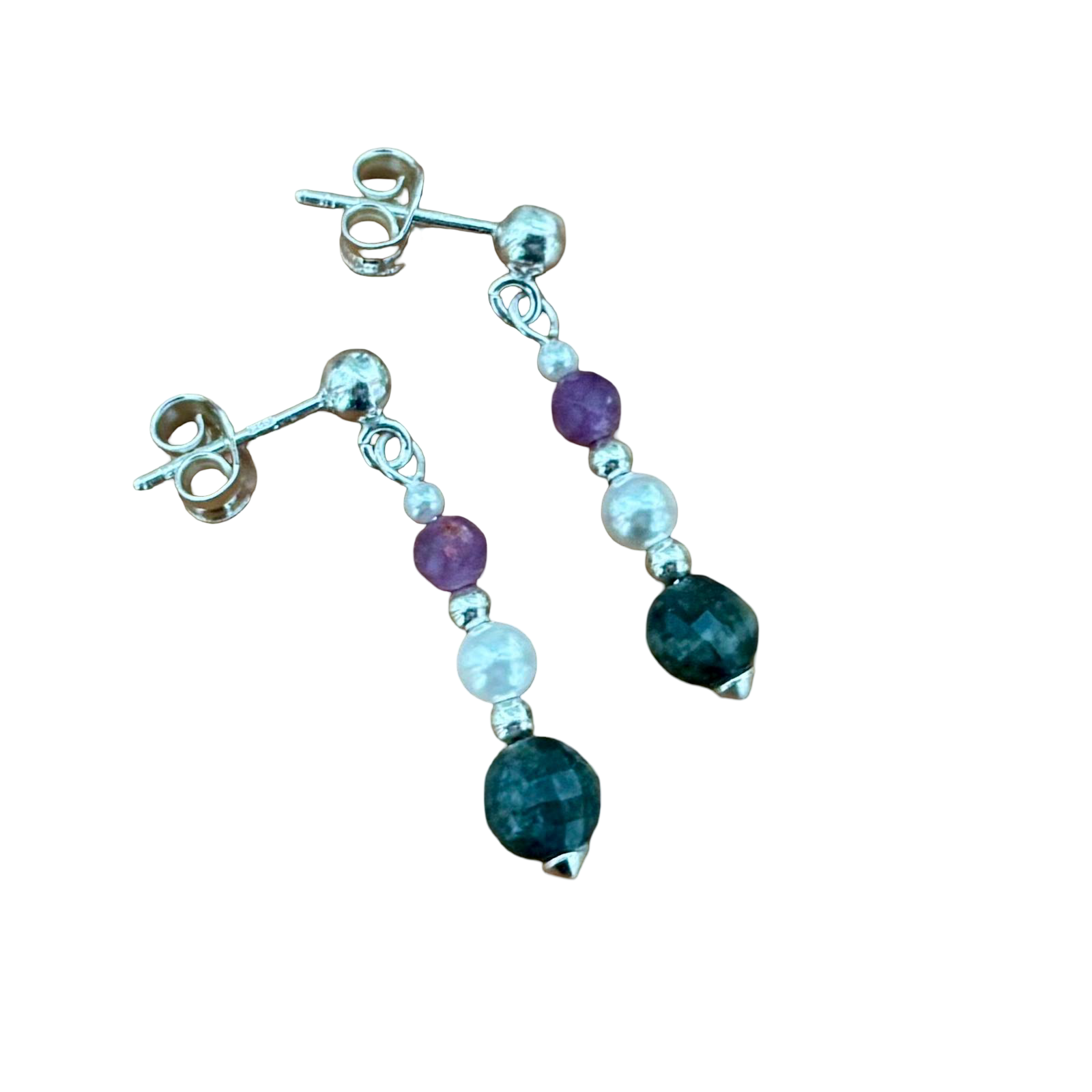 Pendientes de Plata con Perla y piedras turmalina
