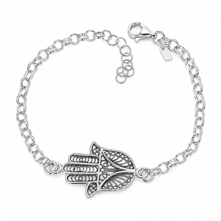 Pulsera mano de Fátima cadena rolo de Plata de ley 925