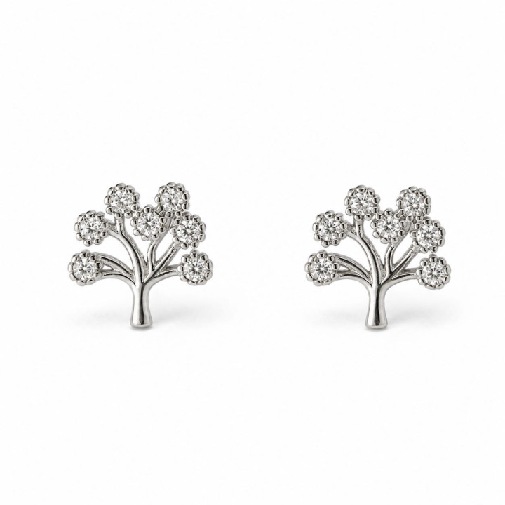 Pendientes árbol de la Vida de Plata rodiada con circonitas