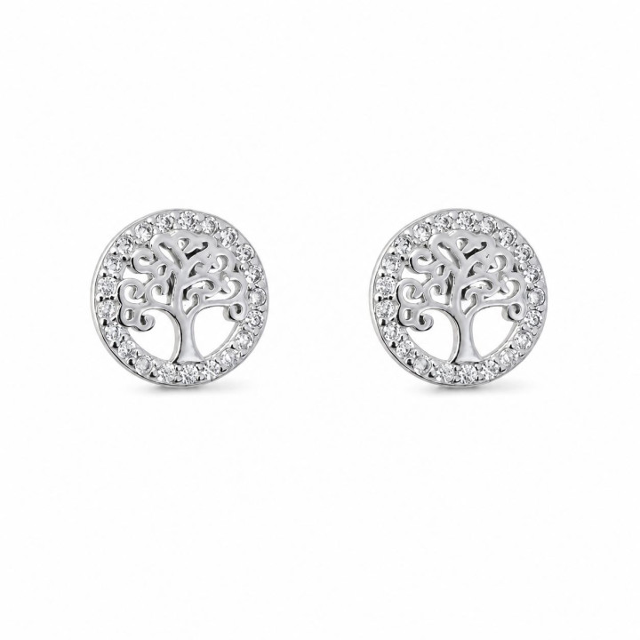 Pendientes Árbol de la Vida en Plata Rodiada con Circonitas