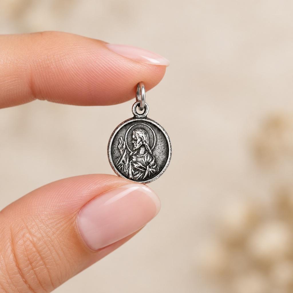 Escapulario 14mm de Plata de Ley 925 Virgen del Carmen y Sagrado Corazón de Jesús 3