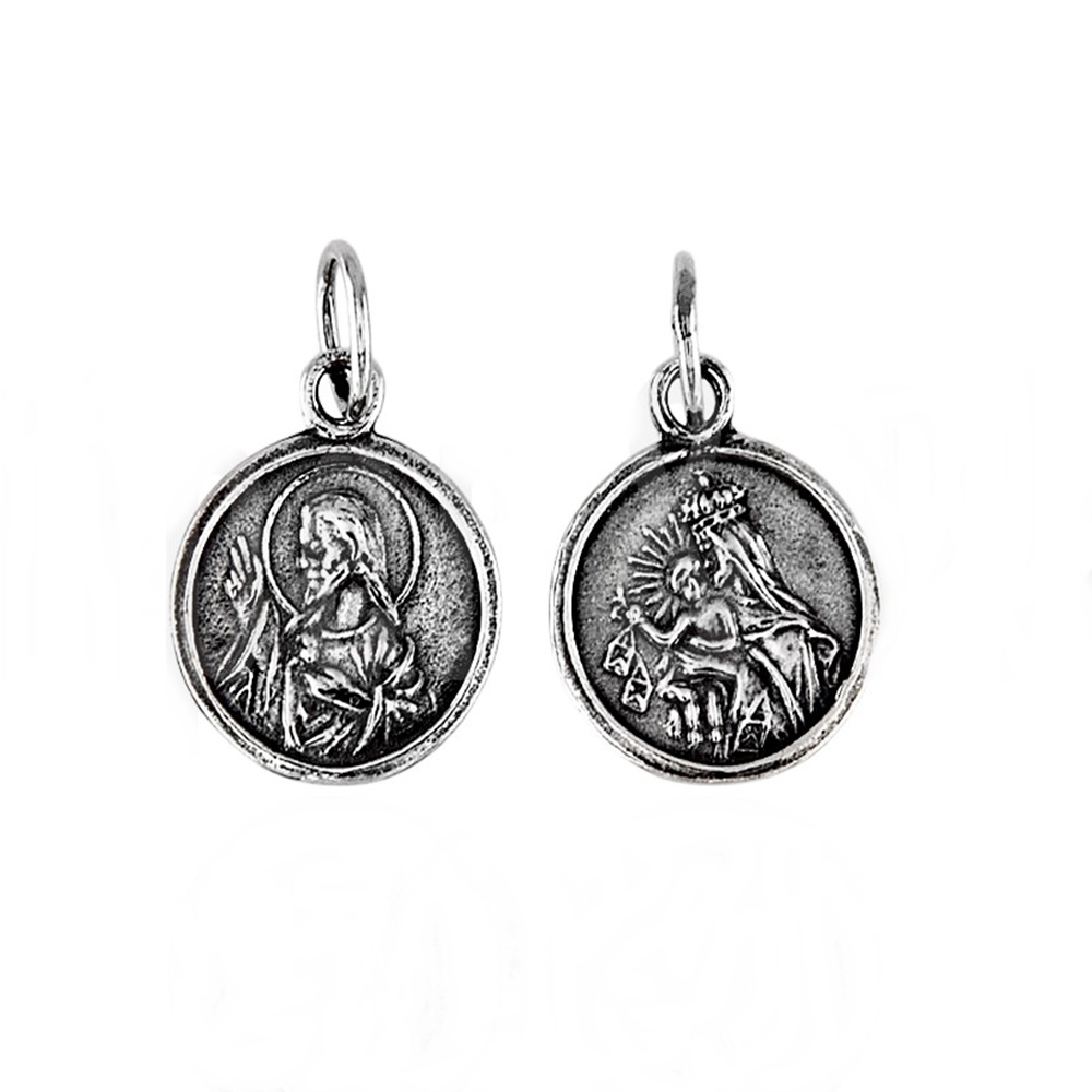 Escapulario 14mm de Plata de Ley 925 Virgen del Carmen y Sagrado Corazón de Jesús