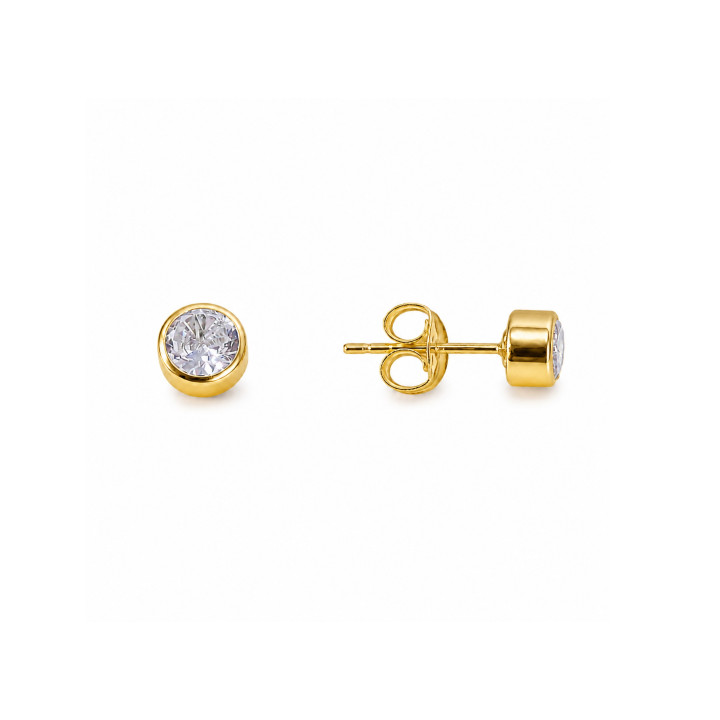Pendientes Chatón 4 mm de Plata de Ley 925 Chapada en Oro con Circonita