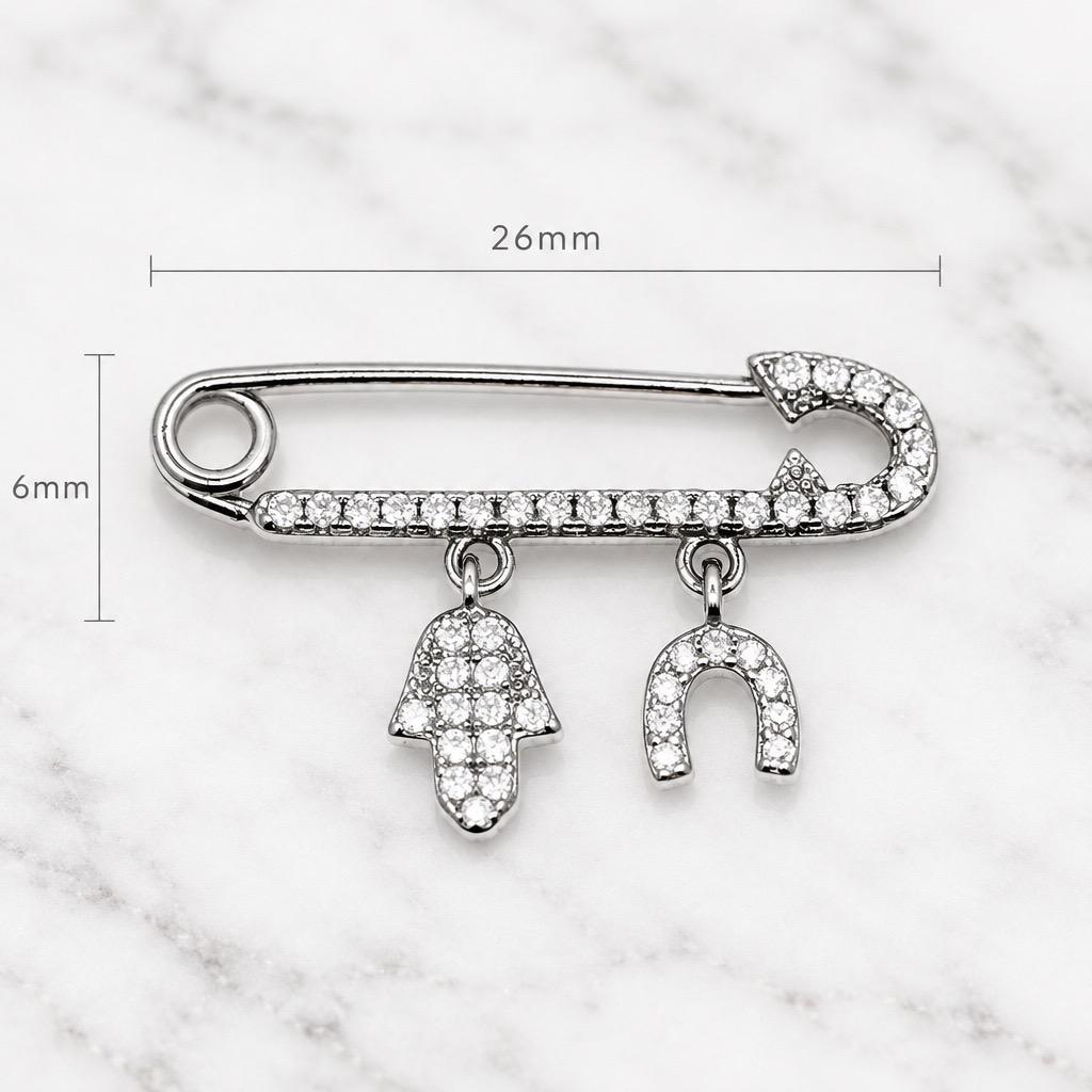 Imperdible de Plata de ley con Circonitas amuletos Mano de Fátima y herradura colgantes
