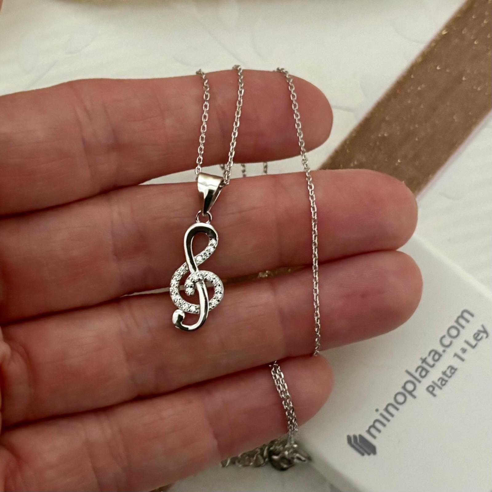 Gargantilla Clave de Sol de Plata de ley con Circonitas