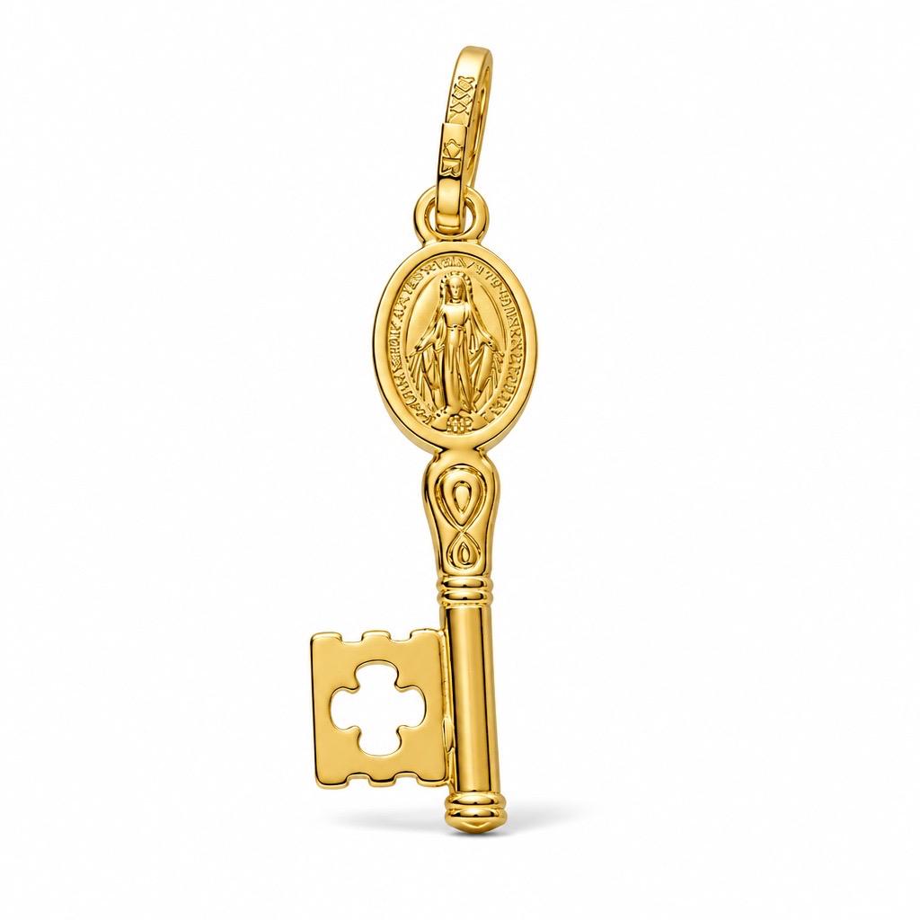 Colgante llave Virgen Milagrosa 6x24mm de Plata chapada en Oro