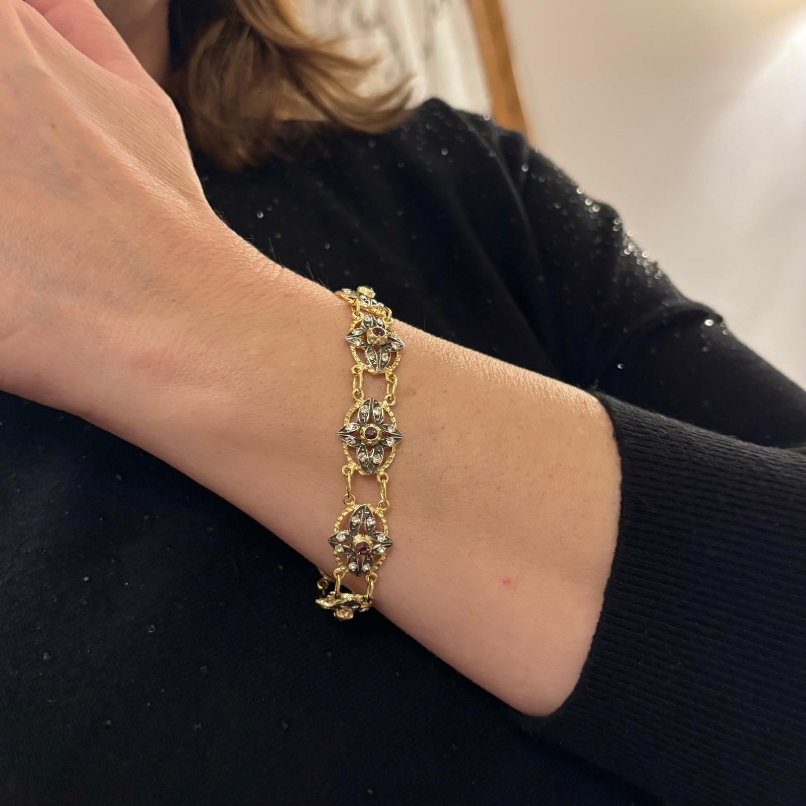 Pulsera isabelina filigrana de Plata vieja y Plata chapada en Oro con Circonitas 5