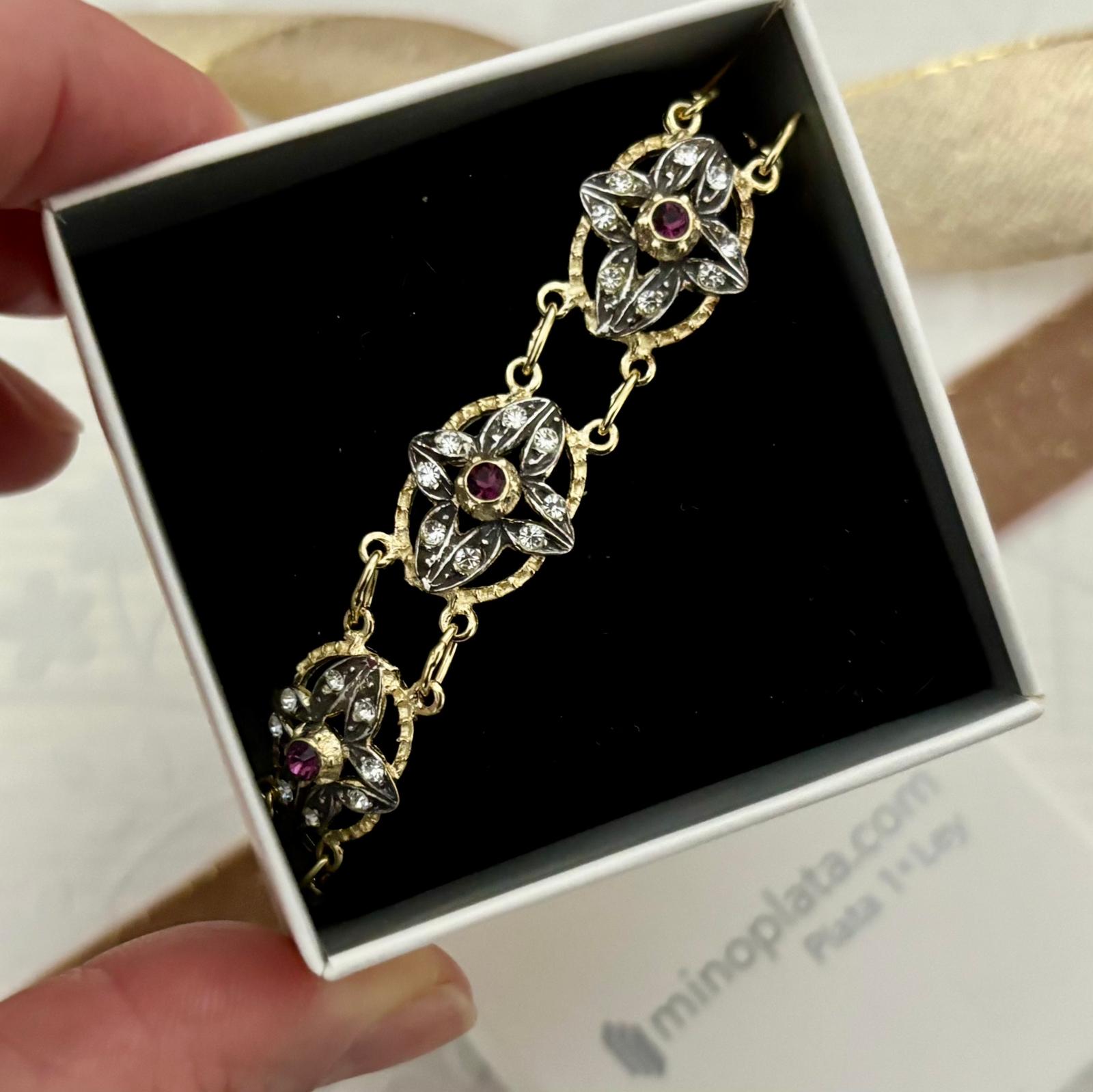 Pulsera isabelina filigrana de Plata vieja y Plata chapada en Oro con Circonitas 3