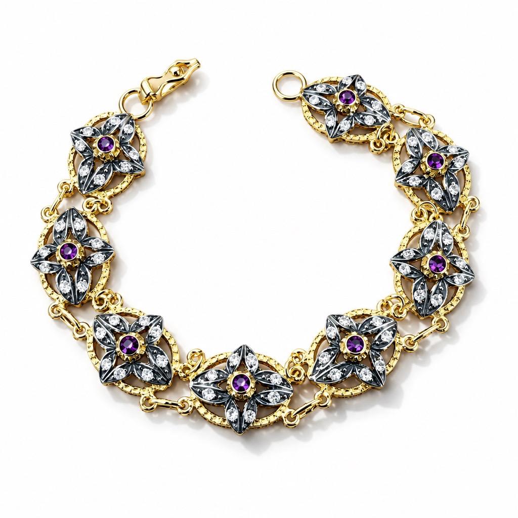 Pulsera isabelina filigrana de Plata vieja y Plata chapada en Oro con Circonitas