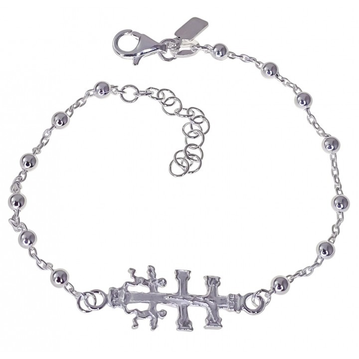 Pulsera bolitas Cruz de Caravaca de Plata de ley 925