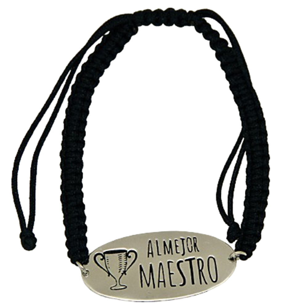 Pulsera Al mejor Maestro de Plata de ley con hilo macramé negro ajustable