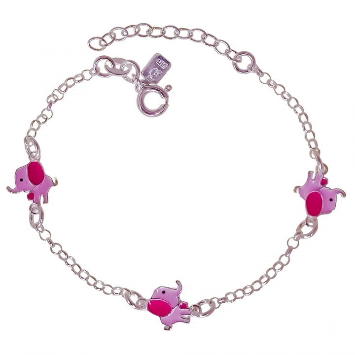 Pulsera infantil elefantes rosas de Plata de ley 925