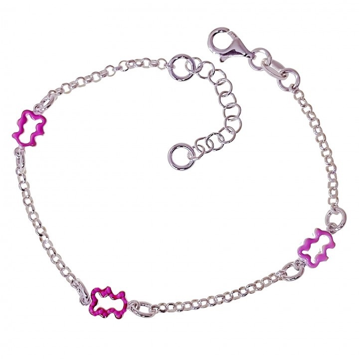 Pulsera infantil osos rosas de Plata de ley 925