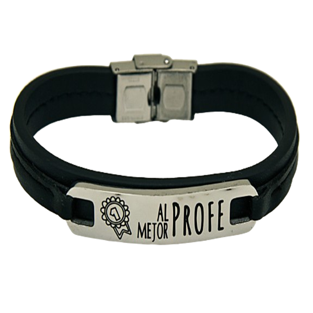 Pulsera de Cuero negro y Acero inoxidable 