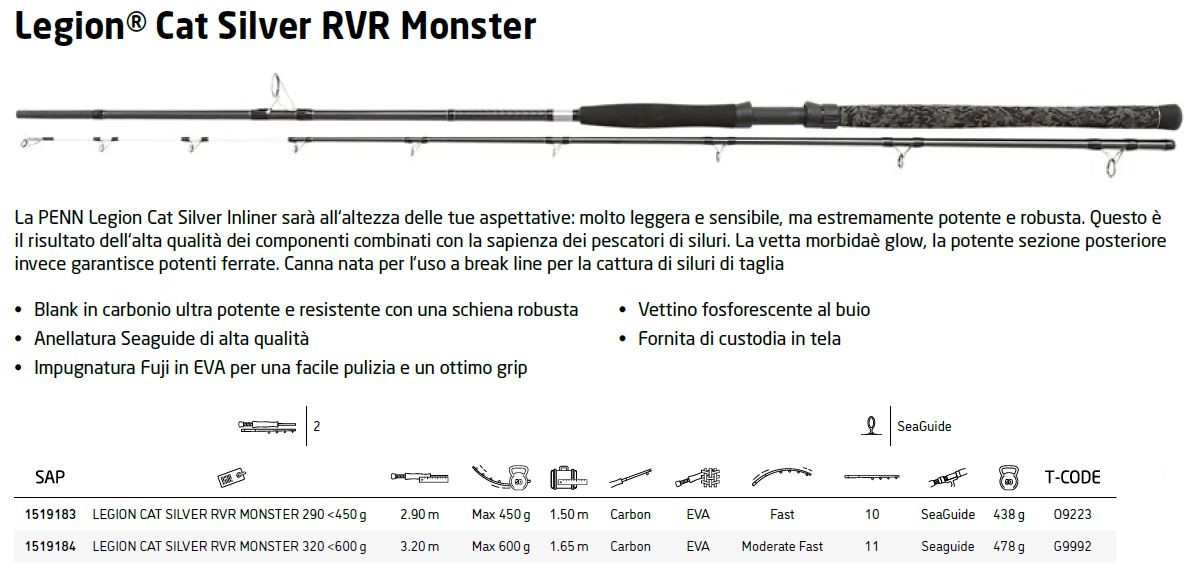 (OF)CAÑA PENN LEGION CAT SILVER RVR MONSTER 290 <450g 3