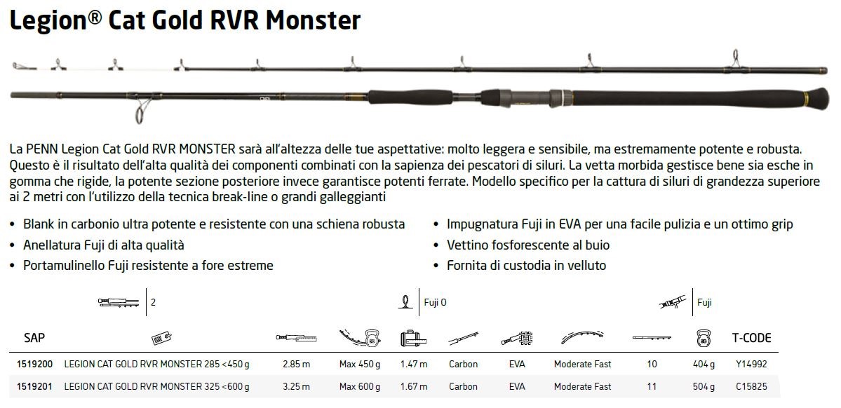 (OF)CAÑA PENN LEGION CAT GOLD RVR MONSTER 325 <600g