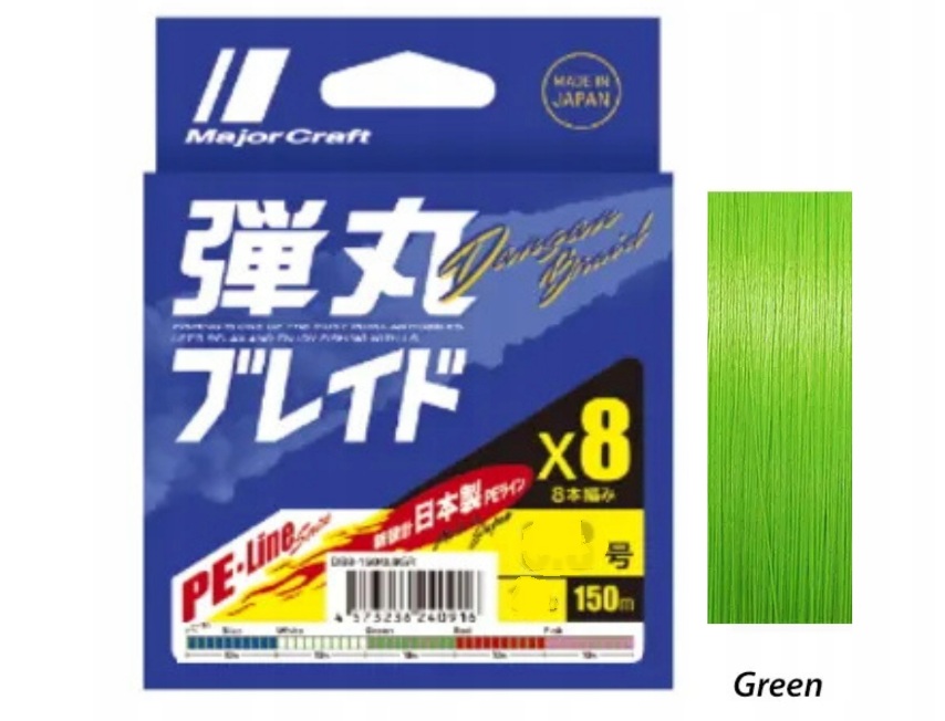 MAJOR CRAFT DANGAN X8 150m PE 0.6 GREEN 0.06mm 14LB 2
