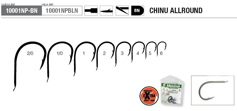 ANZUELO MUSTAD CHINU ALLROUND 10001NP-BN 2/0(10un)