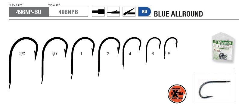 ANZUELO MUSTAD BLUE ALLROUND 496NP-BU 2/0 (10 un.)