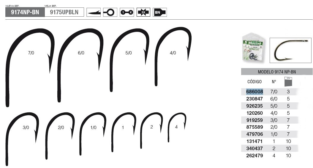 ANZUELO MUSTAD ULTRA 9174NP-BN 1/0 (7 unidades) 2