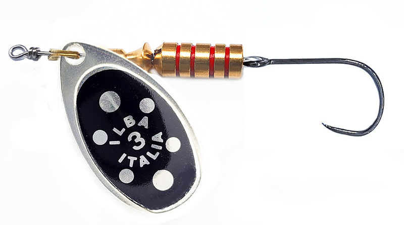CUCHARILLA ILBA TONDO NEGRO PUNTOS PLATA N°2 5 GR (1 ANZUELO SIN MUERTE)