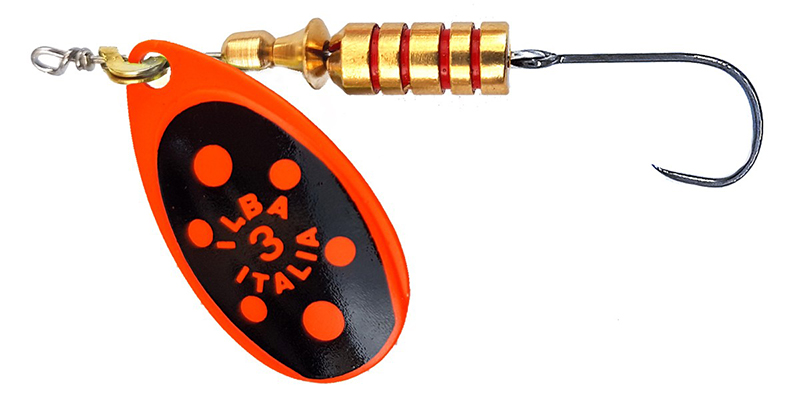 CUCHARILLA ILBA TONDO BOLT NEGRA NARANJA FLUOR N°1 3 GR (1 ANZUELO SIN MUER
