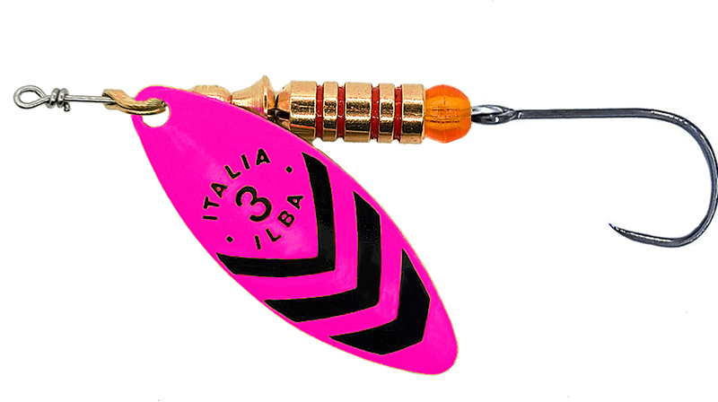 CUCHARILLA ILBA LUNGO ROSA FLUOR RAYAS NEGRAS Nº 1 3 GR (1 ANZUELO SIN MUER